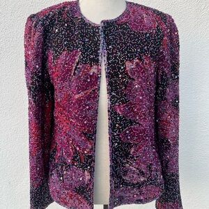 Vintage 90’s Cecily Brown Beaded Silk Floral Jacket Size M